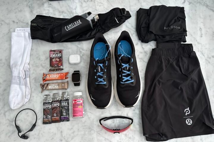 Flat lay of what Ben Alldis will wear and use for the London Marathon 2024